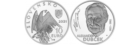 Emisný deň - Strieborná zberateľská eurominca v nominálnej hodnote 10 eur Alexander Dubček - 100. výročie narodenia