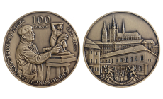 Medaila mosadzná - 100.výročie začatia razby prvej československej jednokorunovej mince