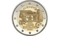 Pamätná minca 2€ (2023) - Začiatok pravidelnej expresnej pošty ťahanej koňmi na trase Viedeň-Bratislava-200.výročie