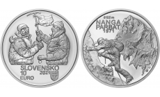 Minca Ag 10 €/2021 proof Zdolanie prvej osemtisícovej hory (Nanga Parbat) slovenskými horolezcami - 50. výročie