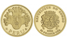 Minca Au 50 Francs CFA  - Peru  - Rituálne masky regiónov sveta