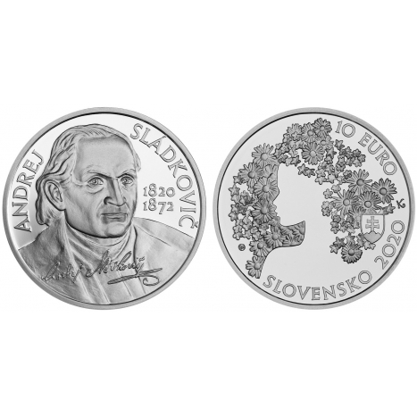 10 eur PROOF strieborna minca s portretom Andreja Sladkovica