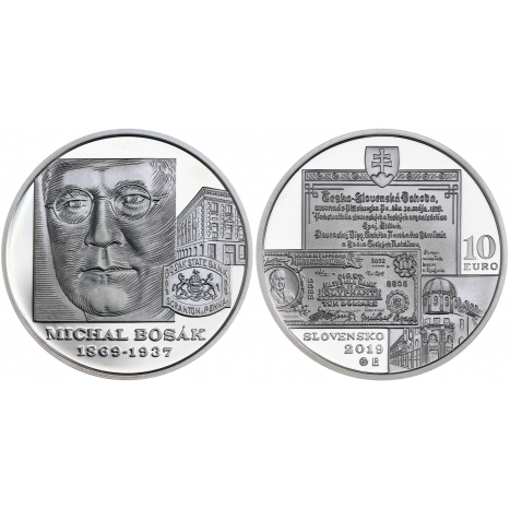 10 eur PROOF strieborna minca s portretom Michala Bosaka