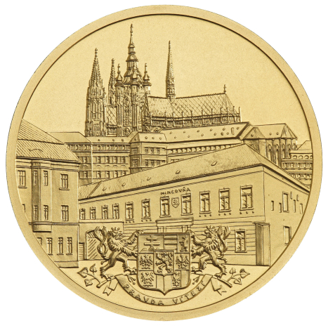 Zlatá medaila - 100.výročie začatia razby prvej československej jednokorunovej mince - reverz