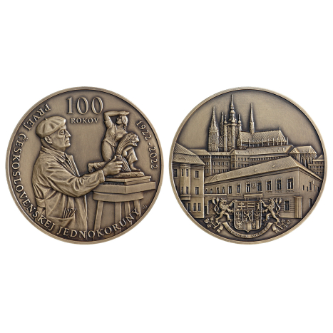 Bronzová medaila - 100.výročie začatia razby prvej československej jednokorunovej mince