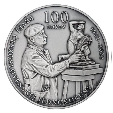 Strieborná medaila - 100.výročie začatia razby prvej československej jednokorunovej mince - averz