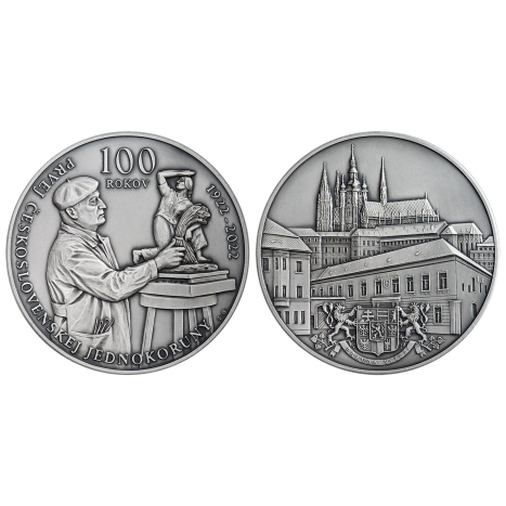 Strieborná medaila - 100.výročie začatia razby prvej československej jednokorunovej mince - spolu