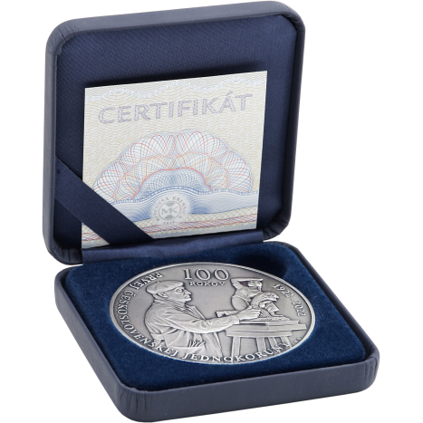 Strieborná medaila - 100.výročie začatia razby prvej československej jednokorunovej mince - obal