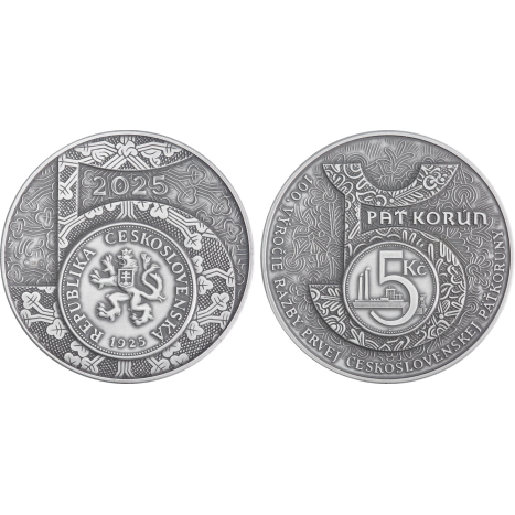 Strieborná medaila - 100. výročie razby prvej Československej 5-koruny