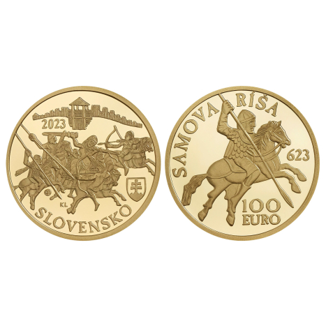 Zlatá minca 100€ (2023) proof - Vznik Samovej ríše - 1400.výročie