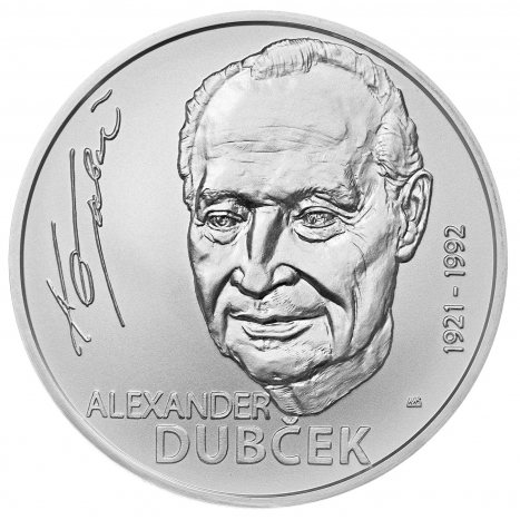 Strieborna minca 10€ BU averz portret Alexander Dubček - 100.výročie narodenia