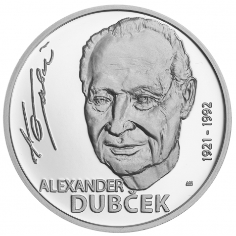 Strieborna minca 10€ proof averz portret Alexander Dubček - 100.výročie narodenia