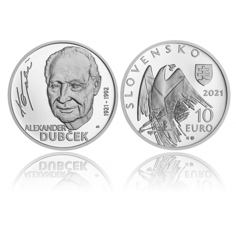 Strieborna minca 10€ proof averz reverz Alexander Dubček - 100.výročie narodenia