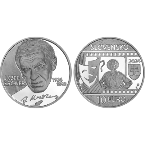 Strieborná minca 10€ (2024) proof - Jozef Kroner - 100.výročie narodenia
