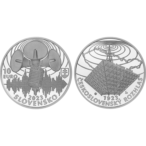 Strieborná minca 10€ (2023) proof - Začiatok pravidelného vysielania československého rozhlasu - 100.výročie