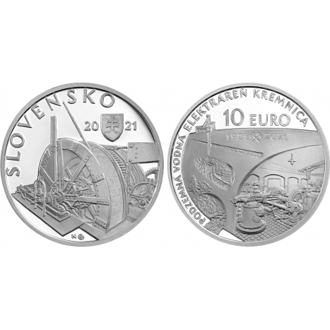 Silver coin 10 €/2021 PROOF 100th anniversary of the underground hydroelectric power plant in Kremnica