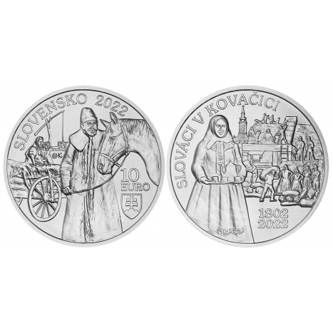 Strieborna minca 10€ 2022 BU - Začiatok osídľovania Kovačice Slovákmi - 220. výročie