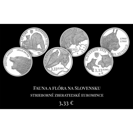 úbor strieborných euromincí 3 x 3,33 € (2025) - Fauna a Flóra na Slovensku