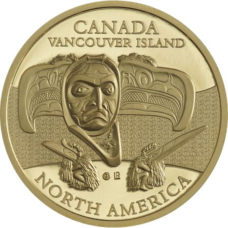 Zlatá minca 100 Francs CFA - Rituálne masky regiónov sveta III. - Kanada - averz
