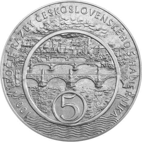 Medaila strieborná, pokovená ródiom - 100.výročie razby Československého 5-haliernika z roku 1924