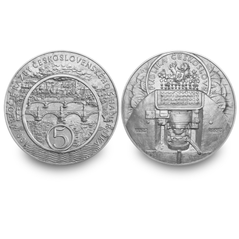 Medaila strieborná, pokovená ródiom - 100.výročie razby Československého 5-haliernika z roku 1924