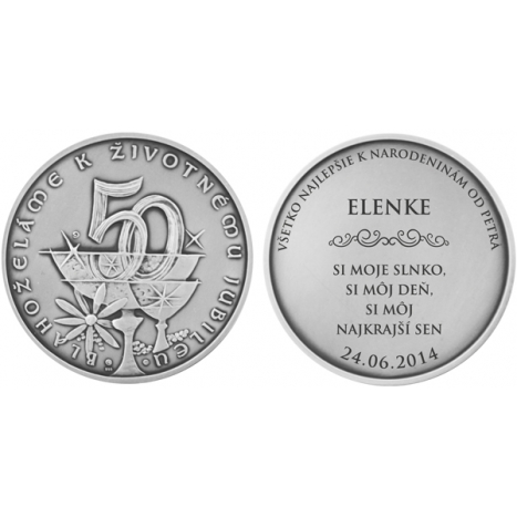 Strieborná medaila k životnému jubileu - 50 rokov - s personalizáciou