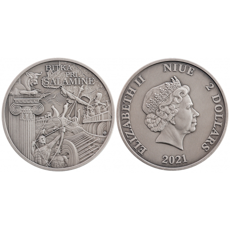 Minca Ag 2 Dollars Bitka pri Salamíne-480 pnl Bitky v dejinách sveta - Grécko-perské vojny minca