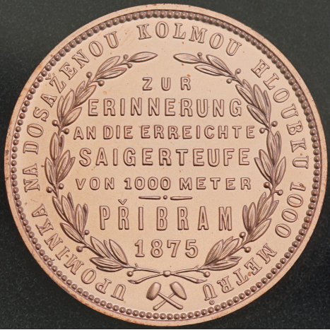 Příbramský zlatník  1875 Cu "Dosiahnutie kolmej hĺbky 1000 metrov"