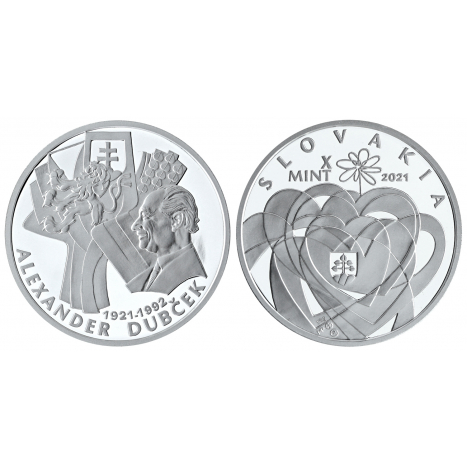 Strieborné medaily- Nezrealizované motívy zberateľských mincí - 10 € Alexander Dubček – 100. výročie narodenia