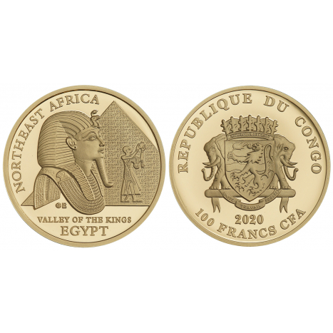 Zlatá minca 100 Francs CFA - Egypt - Rituálne masky regiónov sveta averz reverz