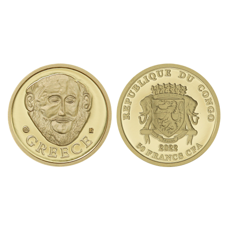 Zlatá minca 50 Francs CFA - Rituálne masky regiónov sveta III. - Grécko
