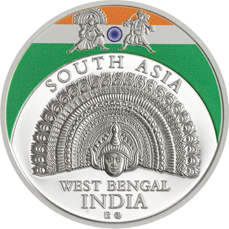 Strieborná minca 20 Francs CFA - India - Rituálne masky regiónov sveta III. averz