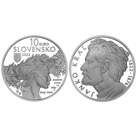 Strieborná Minca proof 10€ Janko Kráľ - 200.výročie narodenia