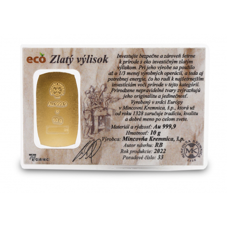 Eco zlatá investičná platnička 10 gramová v obale