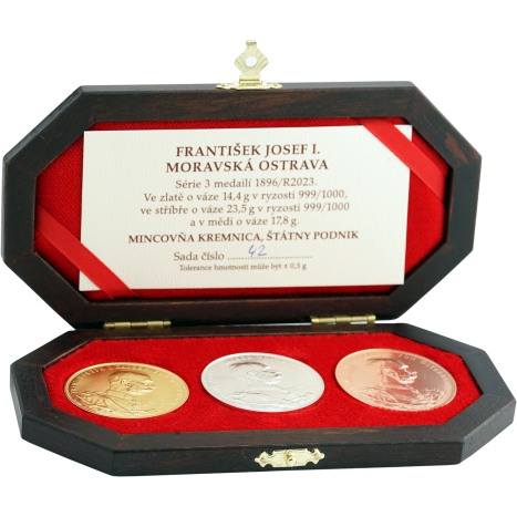 Séria 3 medailí zlato+striebro+meď - 1896 František Josef I., streľby Ostrava