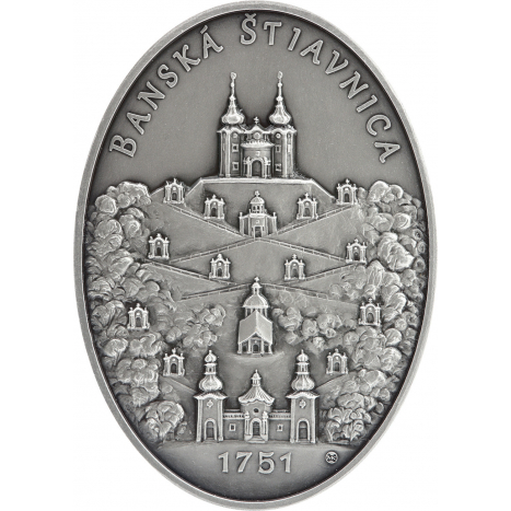 Silver patinated medal Plague columns - stone witnesses of victory over epidemincs – Plague column in Banská Štiavnica