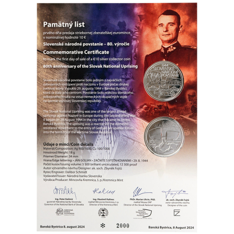 Pamätný list 10€ (2024) - Slovenské národné povstanie - 80. výročie