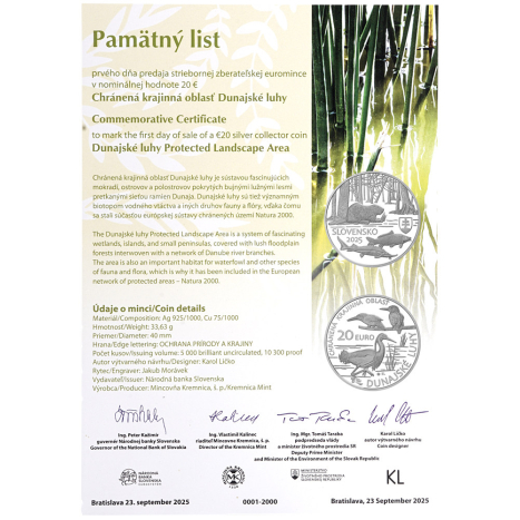 Pamätný list 20€ (2025) - Chránená krajinná oblasť Dunajské luhy