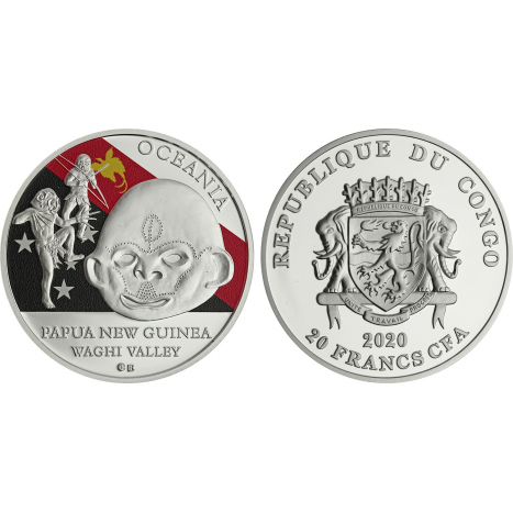 Minca Ag 20 Francs CFA - Papua Nová Guinea -Rituálne masky regiónov sveta - Papua Nová Guinea