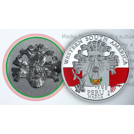 Strieborná minca 20 Francs CFA - Peru - Rituálne masky regiónov sveta