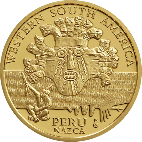zlata minca 100 Francs CFA - Peru - Rituálne masky regiónov sveta