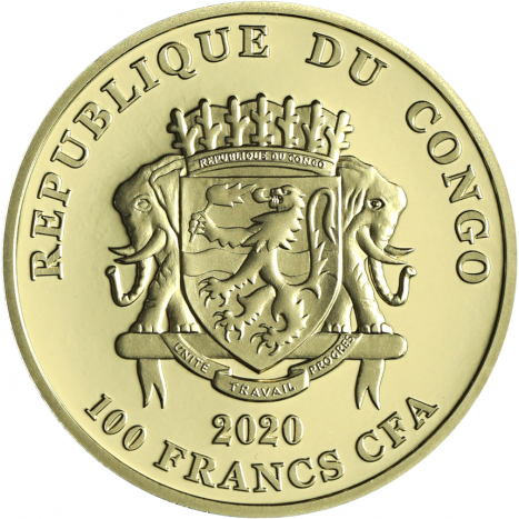Zlatá minca 100 Francs CFA- Rusko - Rituálne masky regiónov sveta 