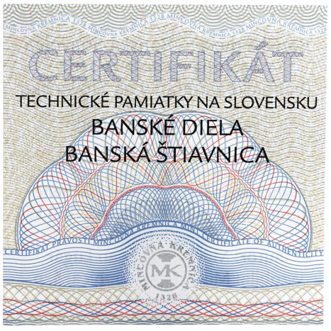Strieborná medaila - Technické pamiatky na Slovensku - Banská Štiavnica - banské diela - certifikat