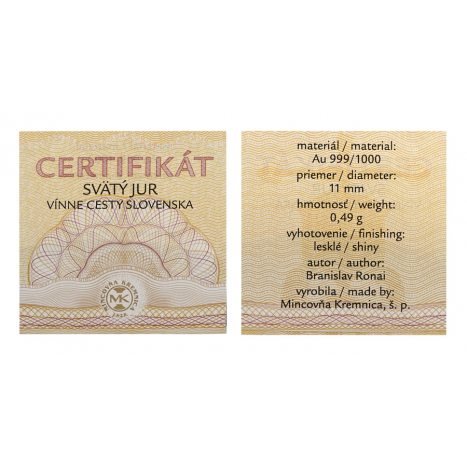 Zlata medaila Svätý Jur - Malokarpatská vínna cesta - certifikat